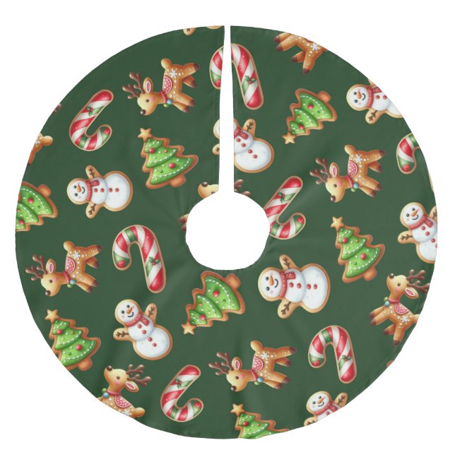 Jupon De Sapin En Polyester Brossé Cookies de Noël Festif Vert (Devant)