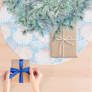 Jupon De Sapin En Polyester Brossé Coquillage de Noël côtier et Starfish