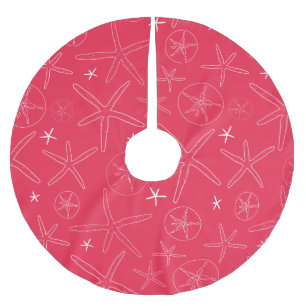 Jupon De Sapin En Polyester Brossé Coral Pink Starfish & Sand Dollar Tree Jupe