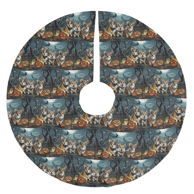 Jupon De Sapin En Polyester Brossé Corgi Halloween Éffrayant (Devant)