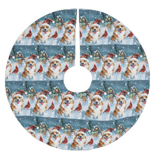 Jupon De Sapin En Polyester Brossé Corgi Winter Wonderland Christmas Joy