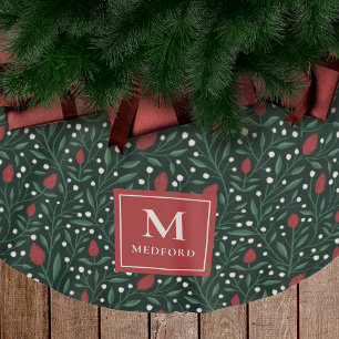 Jupon De Sapin En Polyester Brossé Cosy classique Floral Motif de Noël Monogramme