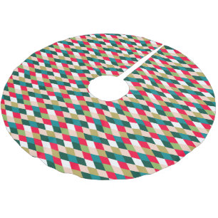 Jupon De Sapin En Polyester Brossé Couleur de Noël diamant Harlequin rétro milieu de