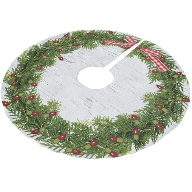 Jupon De Sapin En Polyester Brossé Couronne de Noël à Birch (Angle)