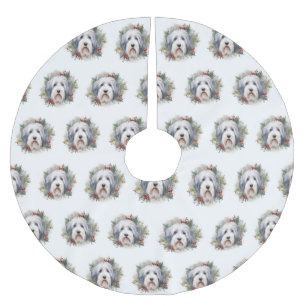 Jupon De Sapin En Polyester Brossé Couronne de Noël de Vieux Chien de Berger Anglais 
