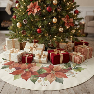 Jupon De Sapin En Polyester Brossé Couronne festive élégante de poinsettia rouge MH26