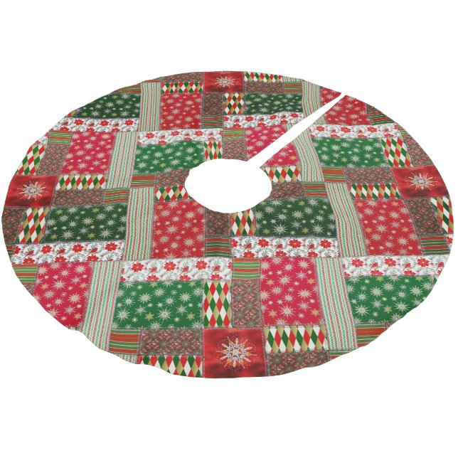 Jupon De Sapin En Polyester Brossé Couverture patchwork de Noël (Angle)