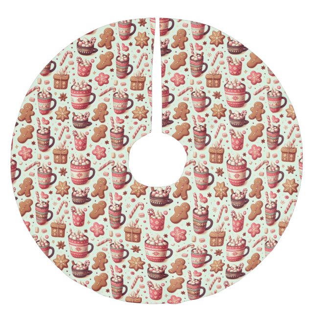 Jupon De Sapin En Polyester Brossé Cozy Christmas Cocoa and Gingerbread Pattern (Devant)