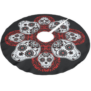 Jupon De Sapin En Polyester Brossé Crâne à sucre de Noël Jour des Morts