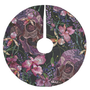 Jupon De Sapin En Polyester Brossé Crâne brodé : Motif gothique de l'orchidée