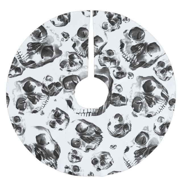 Jupon De Sapin En Polyester Brossé Crânes noir et blanc Motif d'art de crâne de squel (Devant)