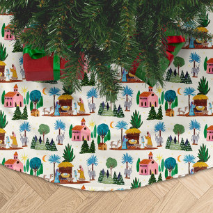Jupon De Sapin En Polyester Brossé Crèche Ecru Noël dessinée à la main
