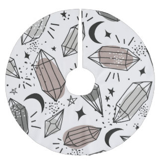 Jupon De Sapin En Polyester Brossé Cristaux, Lune, Étoiles, Design Chevauché.