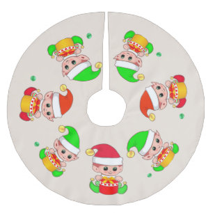 Jupon De Sapin En Polyester Brossé Cute Christmas Elves sur fond beige clair