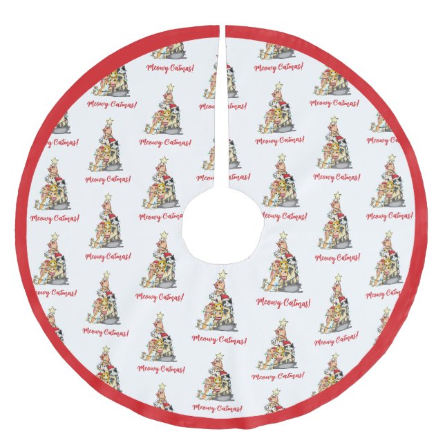 Jupon De Sapin En Polyester Brossé Cute Meowy Catmas Chats Noël Arbre (Devant)