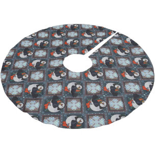 Jupon De Sapin En Polyester Brossé Cute Puffin Birds Motif d'hiver