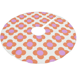 Jupon De Sapin En Polyester Brossé Cute Retro Pop Flower Motif rose et orange