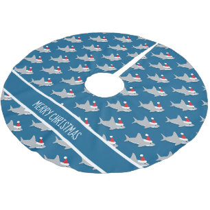 Jupon De Sapin En Polyester Brossé Cute Shark portant Santa Hat Novelty Noël