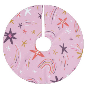 Jupon De Sapin En Polyester Brossé Cute Stars Rainbows Motif rose