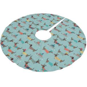 Jupon De Sapin En Polyester Brossé Dachshund de vacances avec cadeaux et Motif de sle
