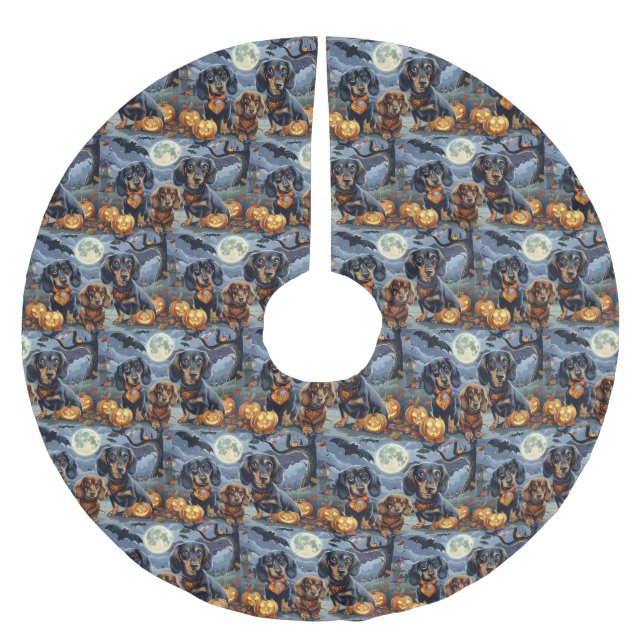 Jupon De Sapin En Polyester Brossé Dachshund Halloween Éffrayant (Devant)