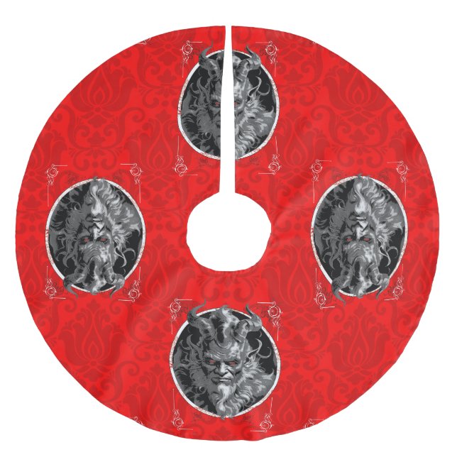 Jupon De Sapin En Polyester Brossé damas rouge de noël funeste krampus (Devant)