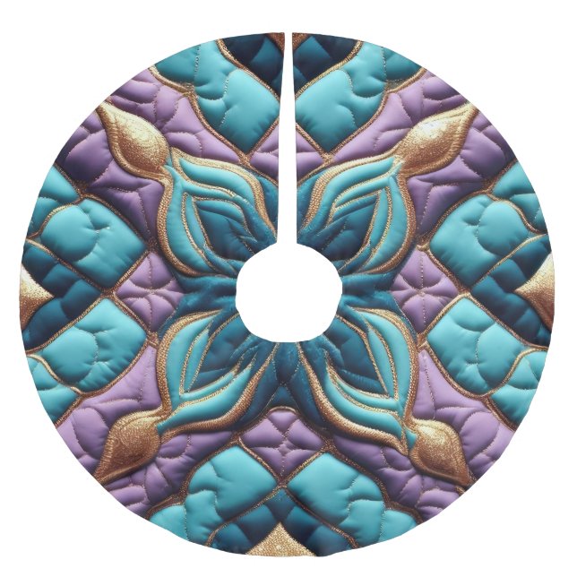 Jupon De Sapin En Polyester Brossé Décor bleu turquoise pourpre doré (Devant)