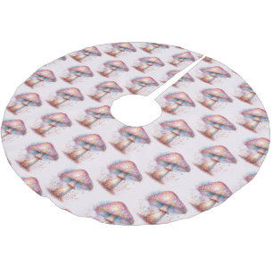 Jupon De Sapin En Polyester Brossé Décor De Champignons Enchantés Rose Iridescendant
