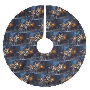 Jupon De Sapin En Polyester Brossé Décor de Noël Basenji Snowy Sleigh