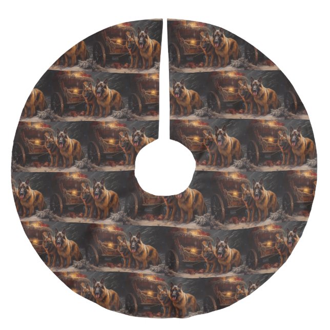 Jupon De Sapin En Polyester Brossé Décor de Noël du berger belge Snowy Sleigh (Devant)