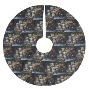 Jupon De Sapin En Polyester Brossé Décor de Noël du Biewer Terrier Snowy Sleigh