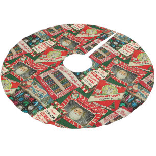 Jupon De Sapin En Polyester Brossé Décoration de Noël Rétro Vintage Collage