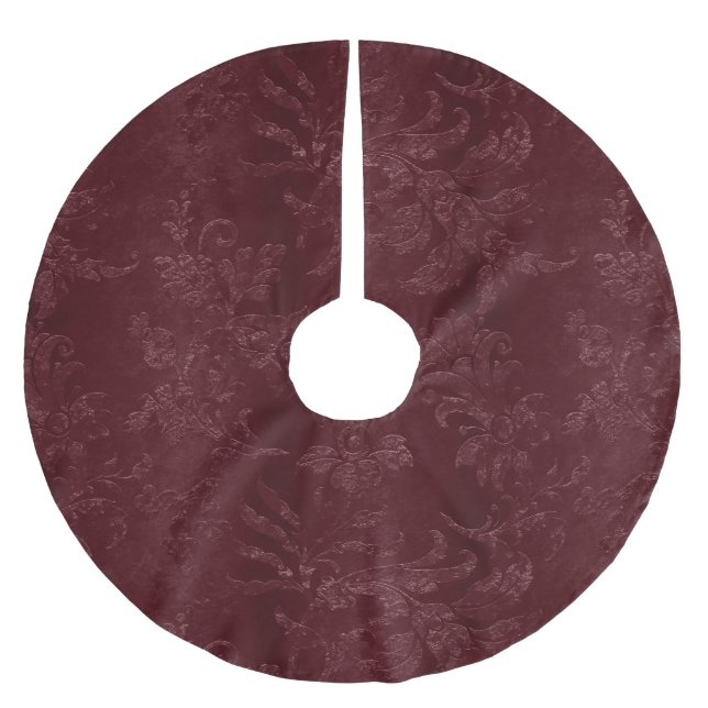Jupon De Sapin En Polyester Brossé Deep Red Burgundy Floral Christmas (Devant)
