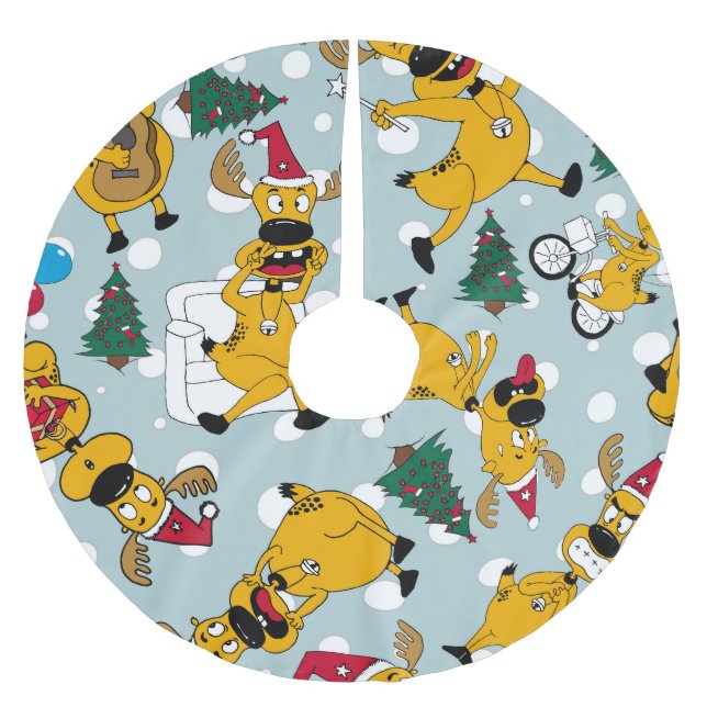 Jupon De Sapin En Polyester Brossé Deer Festive : Design Motif de Noël (Devant)