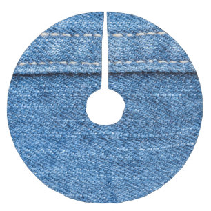 Jupon De Sapin En Polyester Brossé Dénim Bleu : Jeans Classique Texture.