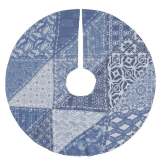 Jupon De Sapin En Polyester Brossé Dénim Triangle Patchwork Texture Vintage.