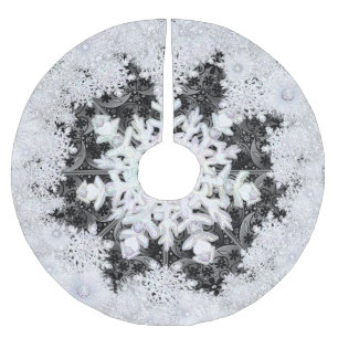 Jupon De Sapin En Polyester Brossé Dentelle en céramique noir & flocon de neige