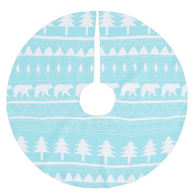 Jupon De Sapin En Polyester Brossé Des ours et des Motifs de Noël Turquoises (Devant)