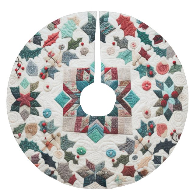 Jupon De Sapin En Polyester Brossé Design de Noël doré (Devant)