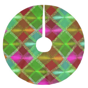 Jupon De Sapin En Polyester Brossé Design Plaid Parties scintillant rose vert orange