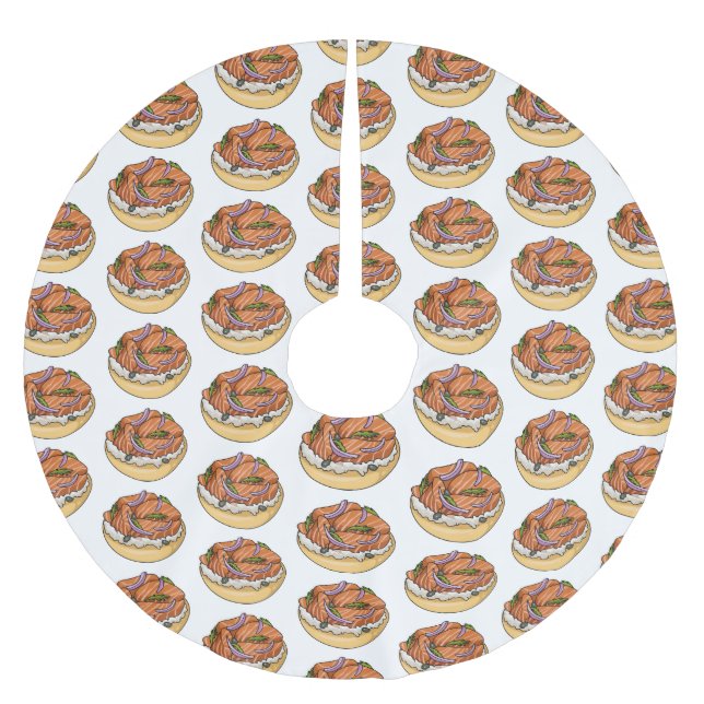 Jupon De Sapin En Polyester Brossé dessin animé de bagel saumon (Devant)