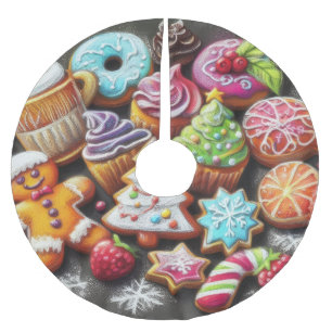 Jupon De Sapin En Polyester Brossé Dessin Pastel Dessin Noël Motif de vacances Cookie