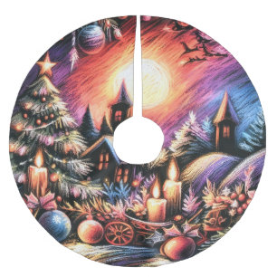 Jupon De Sapin En Polyester Brossé Dessin Pastel Dessin Noël Motif de vacances Cookie