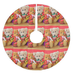 Jupon De Sapin En Polyester Brossé Deux nounours avec cadeaux de Noël