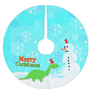 Jupon De Sapin En Polyester Brossé Dinosaure et bonhomme de neige de Joyeux Noël