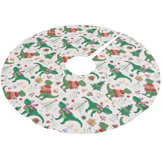 Jupon De Sapin En Polyester Brossé Dinosaures dans Sweaters Motif de Noël (Angle)