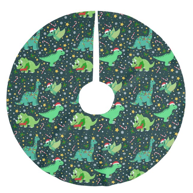 Jupon De Sapin En Polyester Brossé Dinosaures de Noël (Devant)