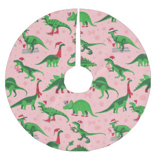 Jupon De Sapin En Polyester Brossé dinosaures de noël rose stegosaurus triceratops