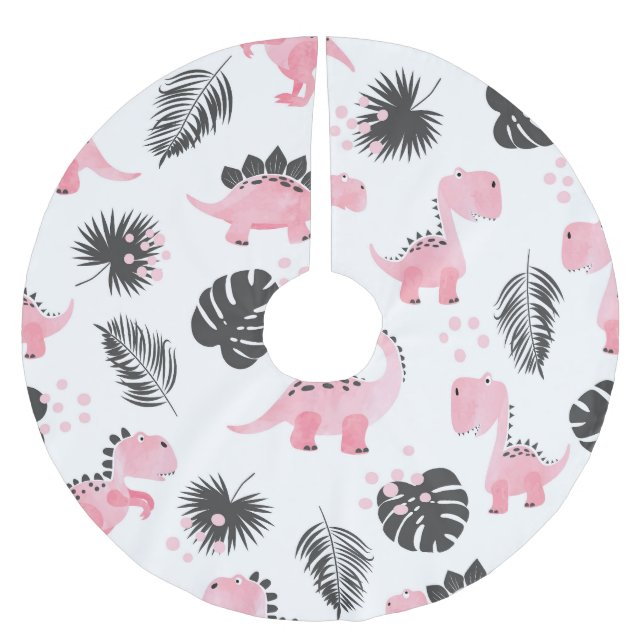 Jupon De Sapin En Polyester Brossé Dinosaures roses : Motif Enfants mignons. (Devant)