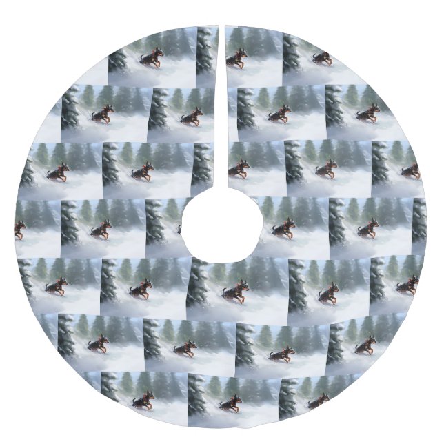 Jupon De Sapin En Polyester Brossé Doberman Pinscher neige de Noël hiver (Devant)